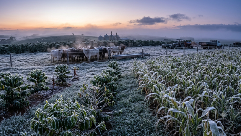 Geadas e frio intenso acendem alerta no campo: o que produtores de café, milho e pecuária precisam acompanhar nesta semana
